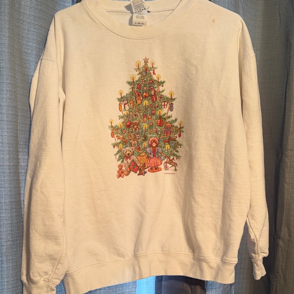 Vintage Giordano Victorian Christmas Tree & Teddy Bears Sweatshirt